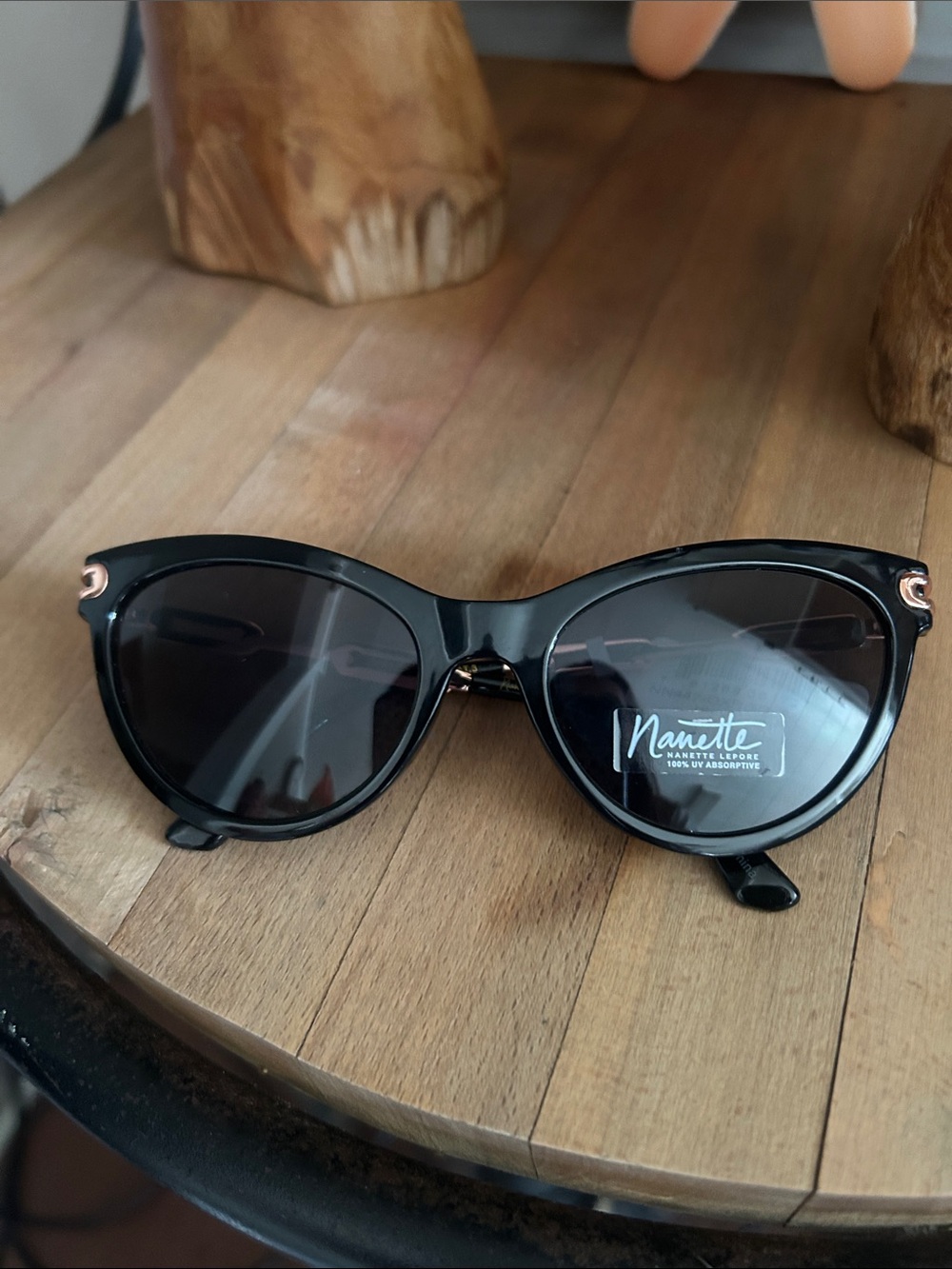 Nanette Lepore Black Cat-Eye Sunglasses with Gold Accents NWT